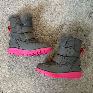 Sorel Whitney Strap Waterproof Insulated Winter Boots Size 4 Toddler Pink/Grey